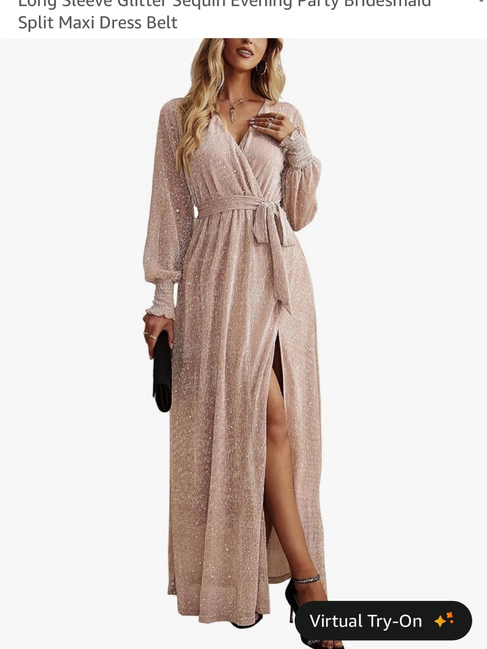 NWT Angashion Metallic Sparkle Wrap Maxi Dress Champagne Gold - L